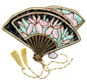 5 PACK Fan Victorian Style Exotic with Sequins and Beads 16" x 12" - Sequinappliques.com