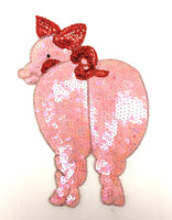 Pig Rear with Pink Red and Gold Sequins and Beads 6.75