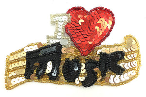 Music Heart with Red Silver Gold Black Sequins and Beads 2 Size Variants