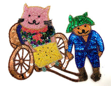 Load image into Gallery viewer, Cat in a Japanese cart with Driver Sequin Beaded 6&quot; x 8&quot;