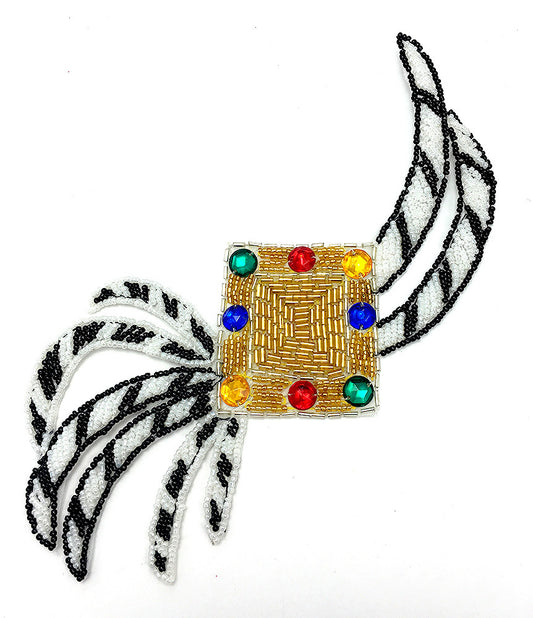 Designer Motif with Diamond Shape and Ribbons, Beaded with Acrylic Accents 6" x 8"