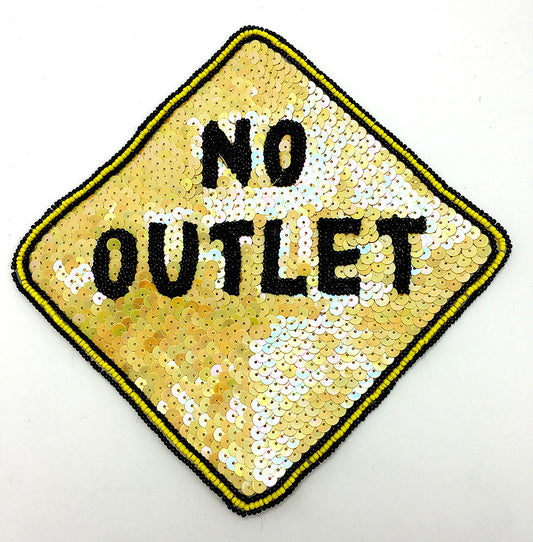 No Outlet Street Sign - Yellow Iridescent Sequins and Yellow and Black Beads 7.75" x 7.75"