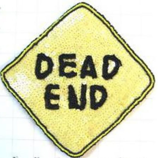 Dead End Road Sign Patch Applique – Yellow Sequins & Beads (5.25" x 5.25")