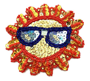 10 PACK Sun With Glasses Multi-Colored 3.5" x 3.5" - Sequinappliques.com