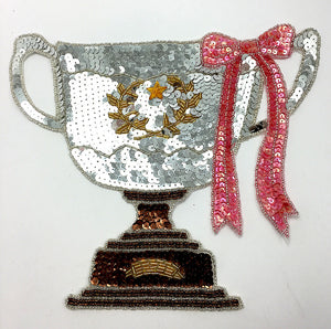 Champion Silver Cup Trophy Sequin Beaded 9.5" x 8"