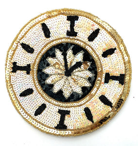 Clock, Black and Gold Sequin Beaded 7.5"