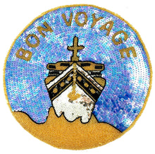 Load image into Gallery viewer, Bon Voyage with Ship Sequin Beaded Blue/Gold and 11&quot;
