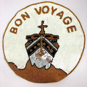 Bon Voyage Ship with Gold White and Black Sequins and Beads 11"
