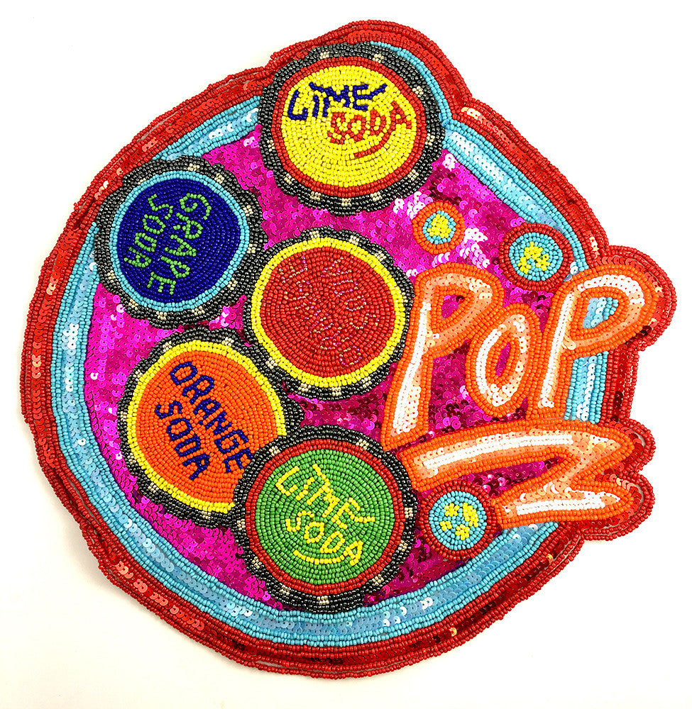 Soda Applique Says Pop with Different Flavors, Multi-Color Beads and Fuchsia Sequins 12