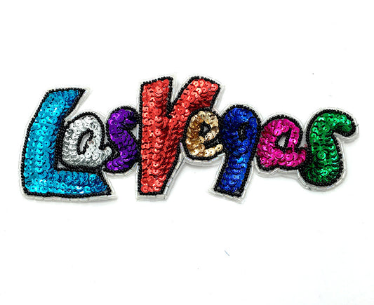 Las Vegas with Multi-Colored Sequins and Black Beads 8.5" x 3.5"