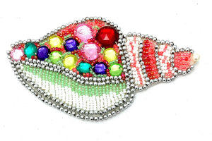 Seashell with Multi-Colored Beads and Acrylic Stones 4.5" x 3"