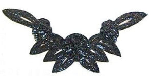 Flower Neck Line with Black Sequins and Beads 16" x 8"