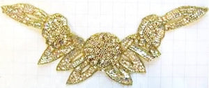 Flower Neckline Gold Sequins and Beads. 16" x 8"