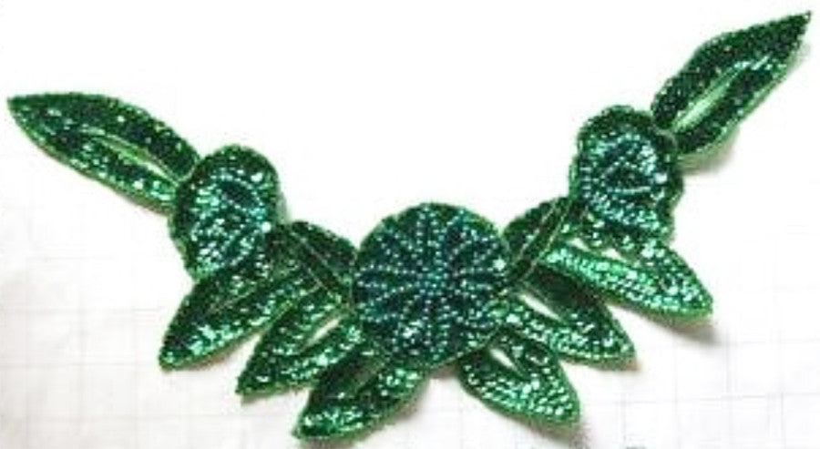 Flower Neckline with Green Sequins and Beads Middle Flower 16" x 8"