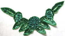 Load image into Gallery viewer, Flower Neckline with Green Sequins and Beads Middle Flower 16&quot; x 8&quot;