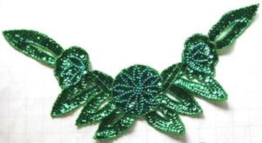 Flower Neckline with Green Sequins and Beads Middle Flower 16