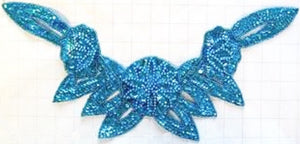 Flower Neckline with Turquoise Sequins and Beads 16" x 8"