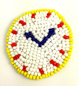 Clock with White Yellow Blue and Red Beads 1.75"