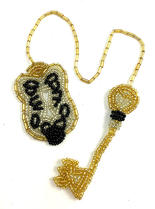 Lock and Key with Giold Silver Black Beads 3"