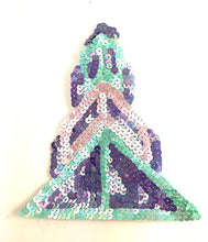 Load image into Gallery viewer, Southwestern Motif Costume Appliqué with Peach, Mint and Purple Sequins 5.75&quot; x 5&quot;