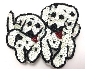 Dog Two Dalmatian Puppies with Black and White Sequins and Beads 3.25" x 4"