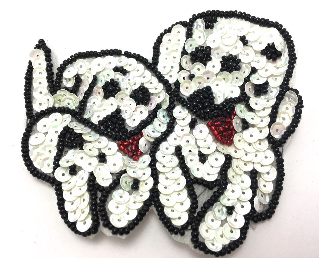 Dog Two Dalmatian Puppies with Black and White Sequins and Beads 3.25