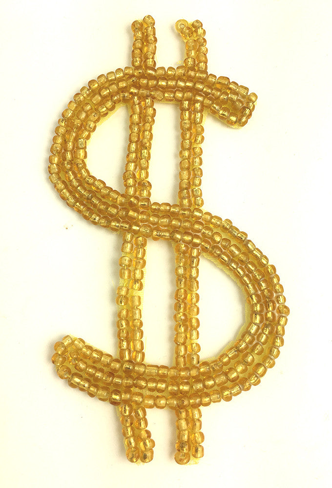 Dollar Sign, Gold Beads 3" x 1.5"