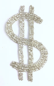Dollar Sign w/ Silver Beads 4" x 2"
