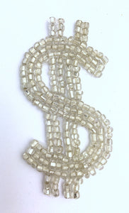 $ Sign, Silver beaded 3" x 1.5"