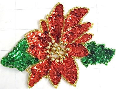 Poinsettia Red with Green 6" x 4.5"