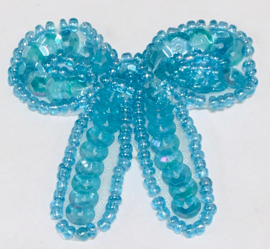 Bow with Baby Blue Sequins and Beads 1.75"