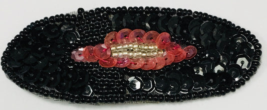 Whole Note Black Sequins and Bead w Fuchsia and Silver Bead Center 3.25"