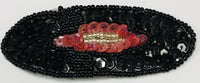 Whole Note Black Sequins and Bead w Fuchsia and Silver Bead Center 3.25